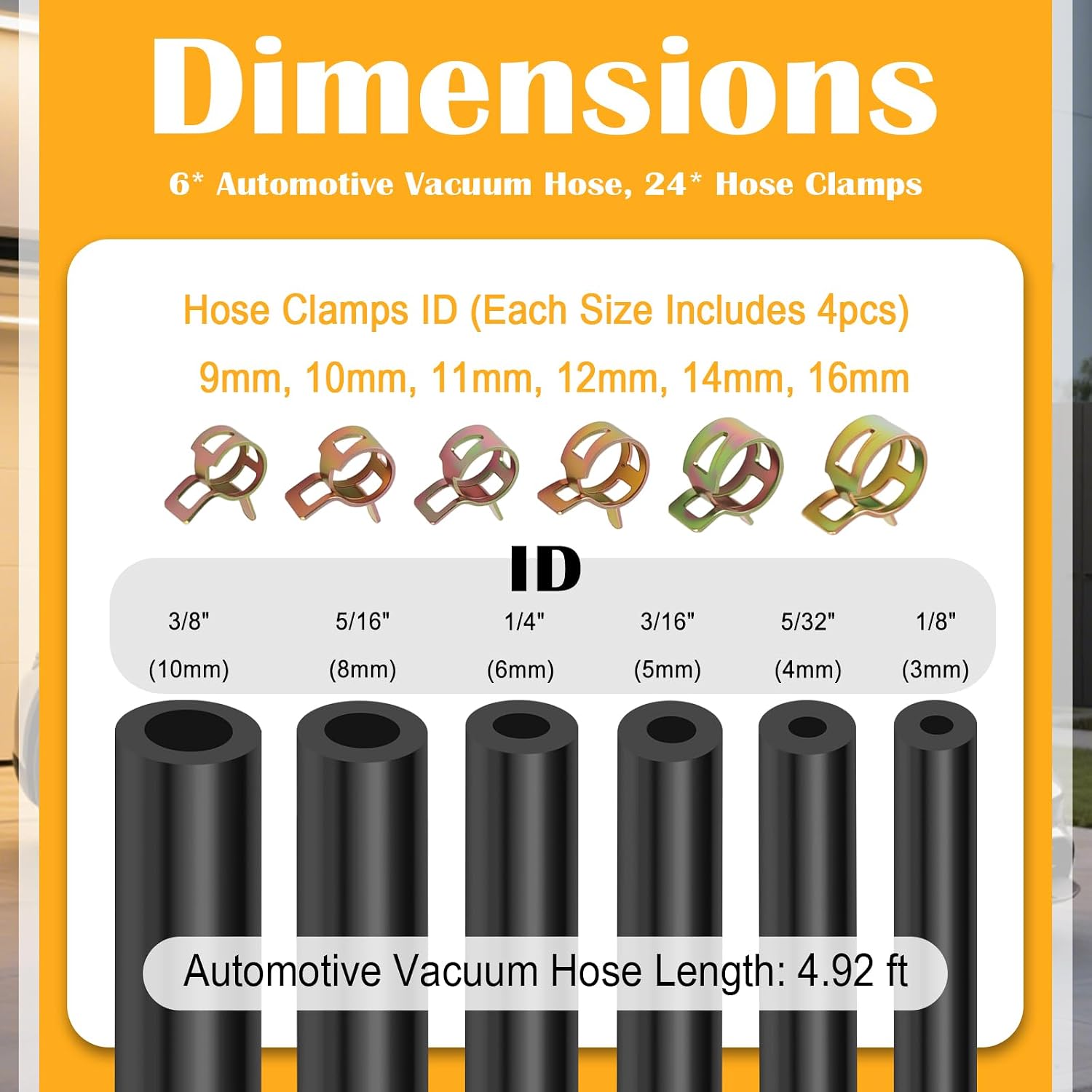 6PCS 5Ft Silicone Vacuum Hose Automotive,Vacuum Lines Automotive Kit Includes ID 3/8",5/16",1/4",3/16",5/32",1/8",Professional Vacuums Hose Kit for Transporting Water/Air (Black)