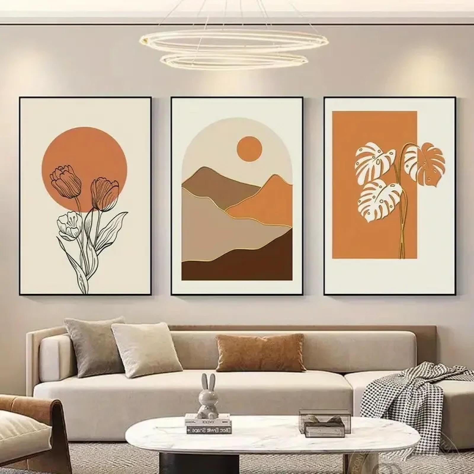 CHAOJIART 3 PCS Orange Canvas Wall Art Print Minimalist Abstract Mid-Century Modern Boho Large Living Room Bedroom Office Decor 30x50cmx3 Frameless