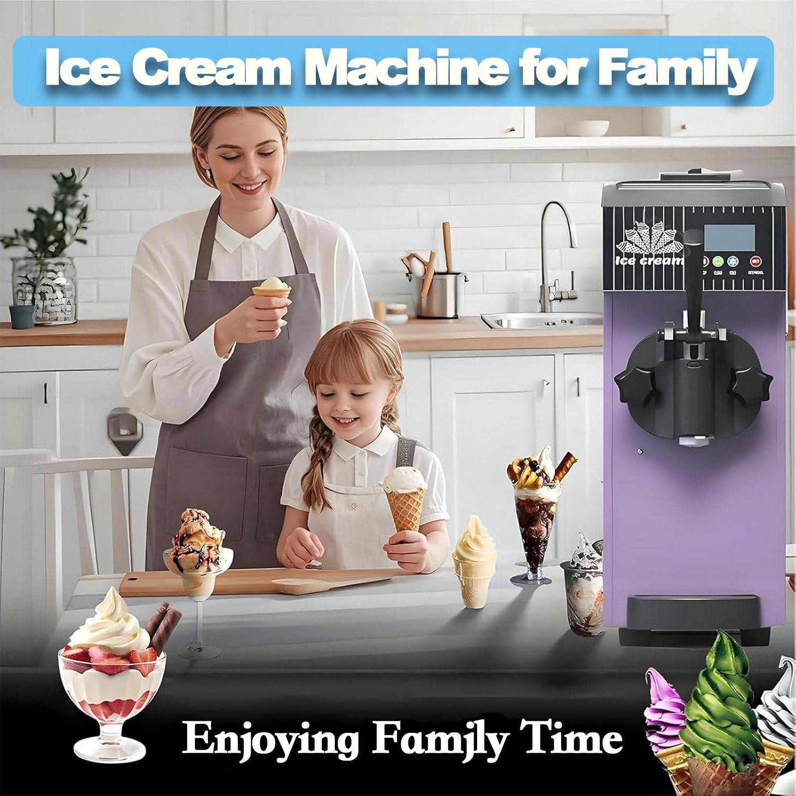 Machine à Glace à L'italienne Compacte De Table, Rendement De 4 à 5 litres par Heure, Portions De 80 G, Idéale pour Les Petites Entreprises Et Les Moments Conviviaux en Famille 110V-Cream