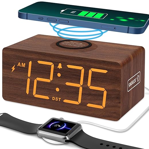 DreamSky Wooden Digital Alarm Clock with Wireless Charging for Bedroom, Bedside Nightstand Clock 2