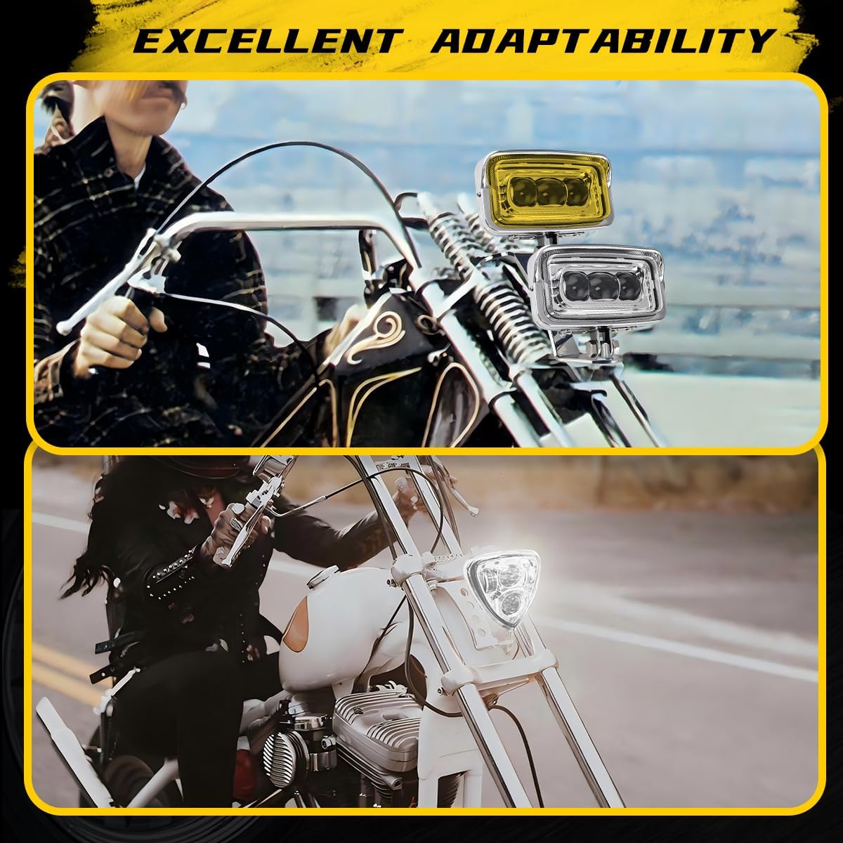 Motorcycle Headlight Square Led Headlamp High Low Beam Bright for Harley Honda Yamaha Suzuki Kawasaki Chopper Cafe Racer Bobber Cruiser(Mounting Bracket)