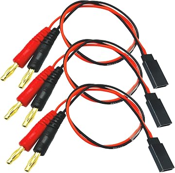 3Packs Futaba Style Receiver Plug to 4mm Banana Connector Battery Charge Lead Adapter 20awg 30cm 11.8inch Silicone Cable