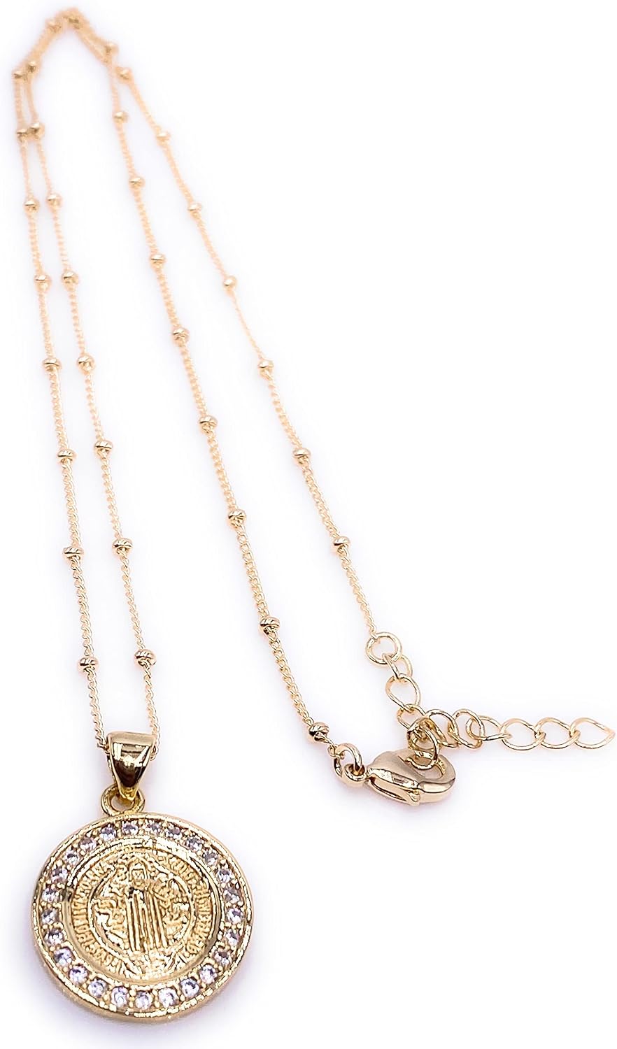 LESLIE BOULES 18K Gold Plated Saint Benedict Pendant Necklace Religious Jewelry for Women