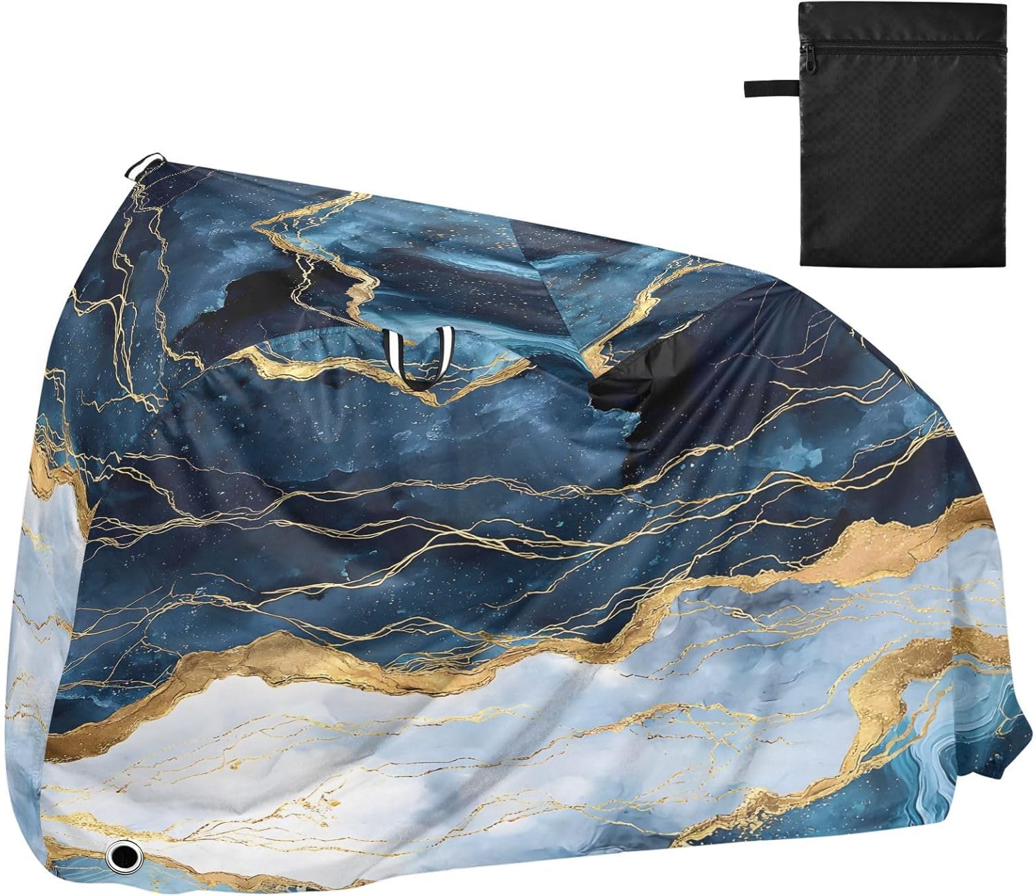ALAZA Blue & Gold Marble Bike Cover Waterproof Outdoor Ebike Bicycle Covers Tarp Protection for 1/2 Bikes, Sun UV Dust Wind Proof