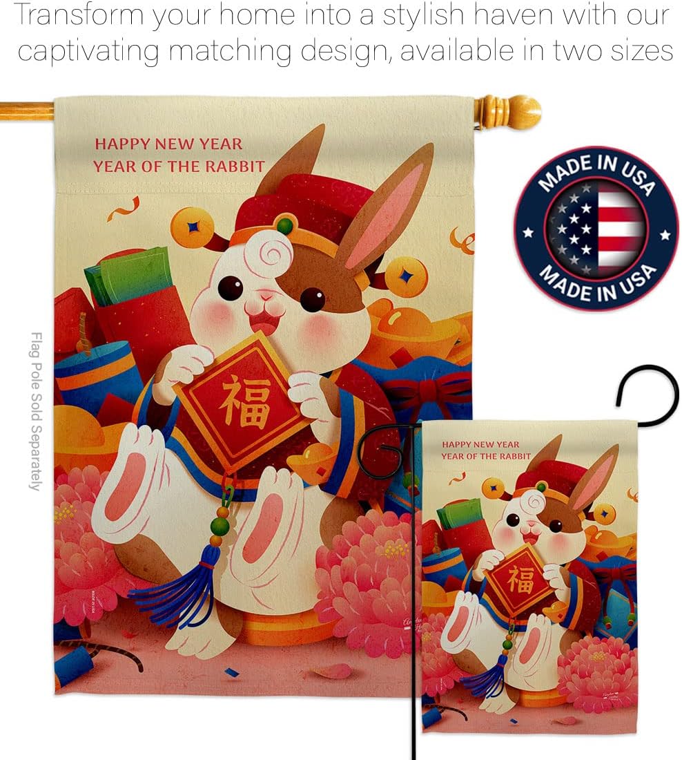 Luck Rabbit Year Home Decor American Flag Banner Pack Wall Art Patio Porch Lawn Garden Outdoor Decorations Tapestry Yard Signs Lunar New Year Gifts Spring Festival Chinese Decorations Made In USA