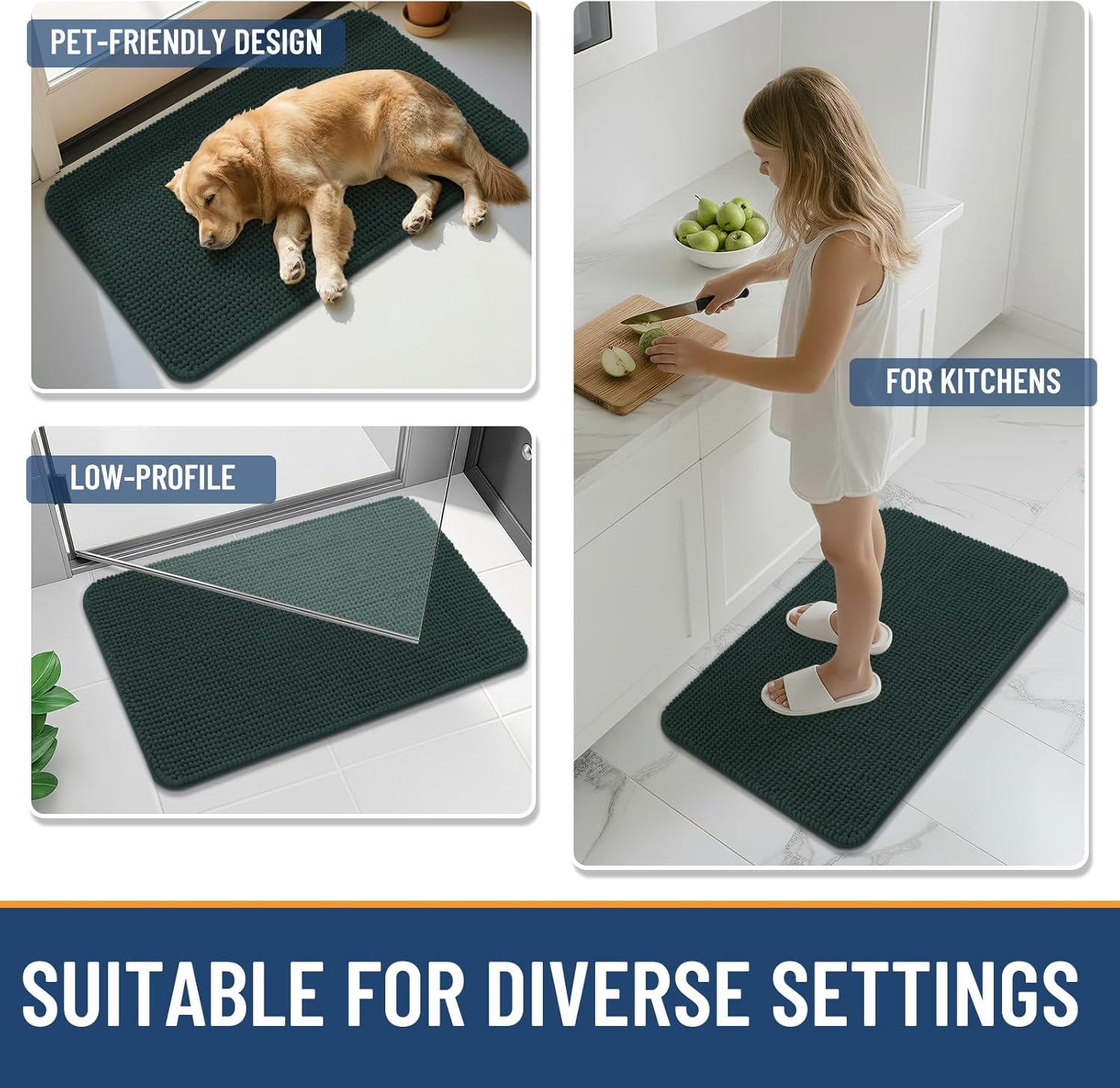 Arotive Bathroom Rugs 30" x 20", Ultra Soft Absorbent Chenille Bath Rugs, Non-Slip Rubber Backing, Machine Washable Bath Mats for Bathroom Floor, Tub and Shower, Home Decor Accessories, Dark Green