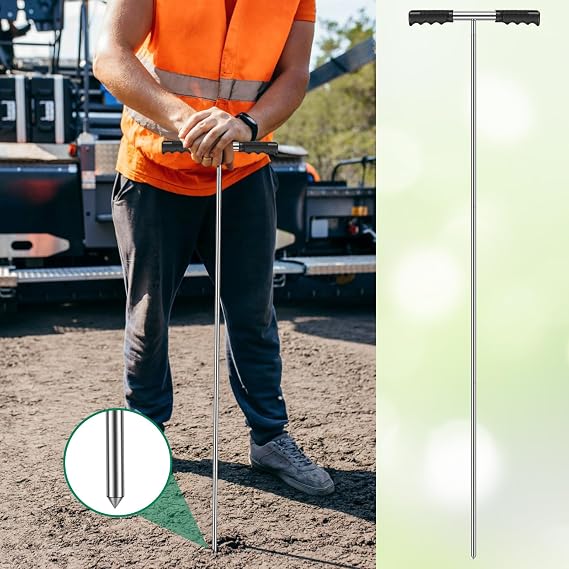 Stainless Steel Soil Probe Rod, 32-48 Inch Hight Adjustable Ground Rod Tool with T Handle, Portable Ground Probe Rod for Locating Septic Tanks Underground Pipes