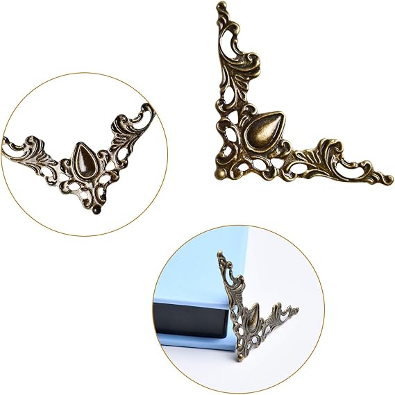 150PCS Corner Protector, 3 Colors Iron Guard Edge Cover, Vintage Antique Metal Book Scrapbooking Corner Protector, Menus Album Corner Decorative Protector Cover for Desk Jewelry Case Box