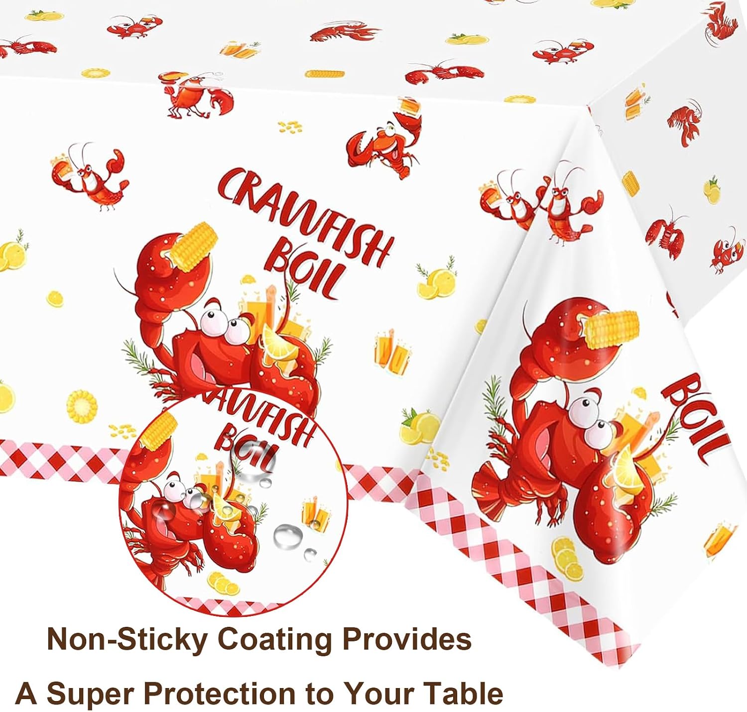 Crawfish Tablecloth, 3 Pack Crawfish Boil Party Tablecloth Decorations, Disposable Plastic Lobster Table Cloth 108”X54” Rectangle Seafood Table Cover for Birthday Baby Shower Party Supplies image 4