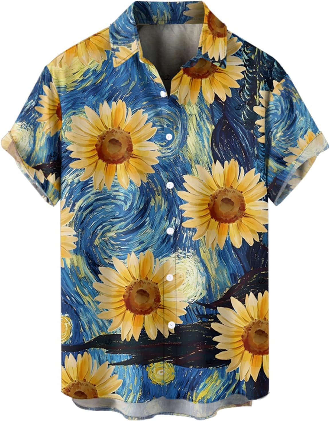 DRESSFO Couple Matching Hawaiian Outfits Allover Flower Print Sundress or Vacation Men's Button Up Shirt Outfit - Image 5