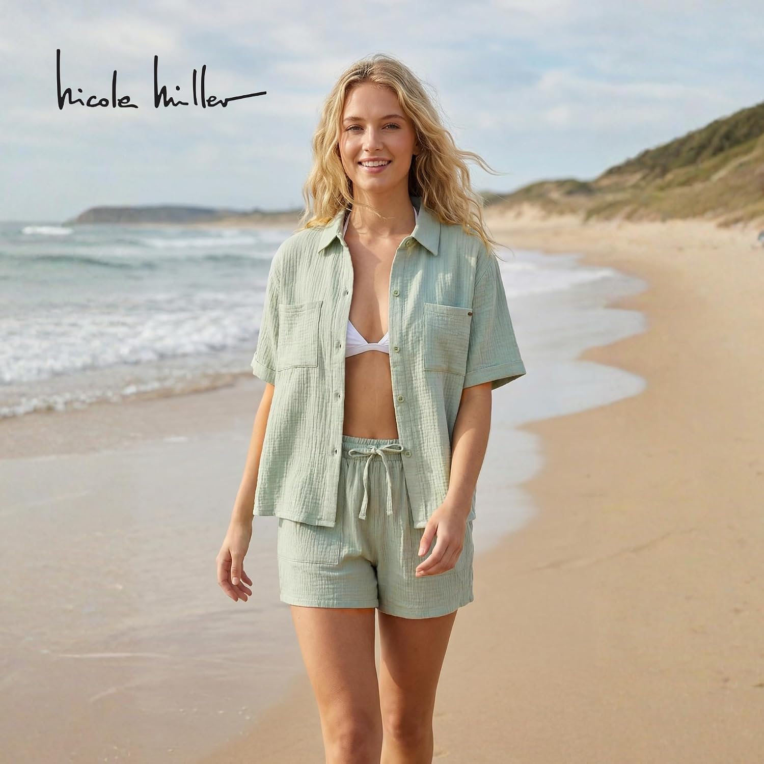 Nicole Miller Beach Cover Ups for Women - 2 Piece Bathing Suit Coverup Top and Shorts for Vacation, Beach, Pool, Cruise