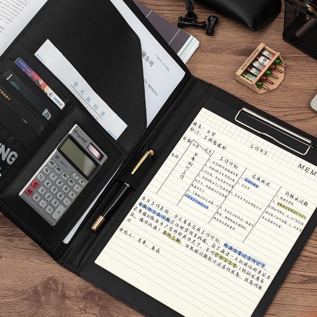 Ledermappe A4 Padfolio-Klemmbrett mit Aufbewahrungsmappe mit nachfüllbarem A4-PU-Leder für Business-Studenten, Büro, Krankenschwester, Vorstellungsgespräch, Lebenslauf, Training
