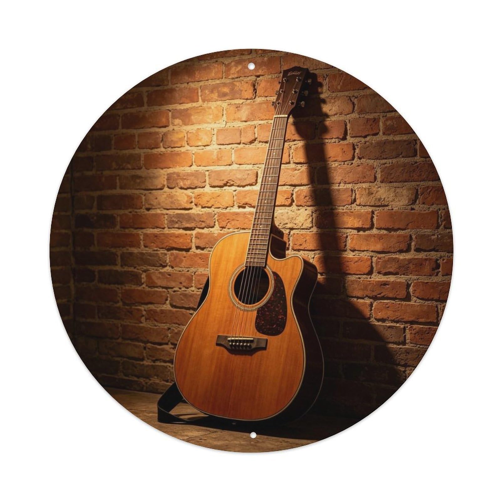 Vintage Acoustic Guitar On Brick Metal Tin Sign Plaque