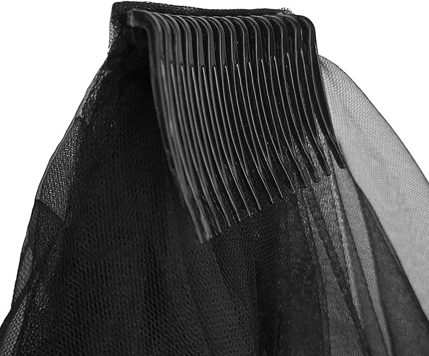 Acenail Black Wedding Lace Short Bridal Fingertip Women's Halloween Veil with Comb - Image 7