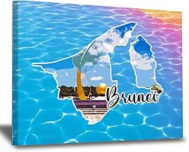 WoGuangis Flag of Brunei Poster Artwork Brunei Landscapes Cityscape Canvas Print Artworks Brunei Country Souvenir Framed Wall Art Posters & Prints for Living Room Bedroom Home Decor 8x12in