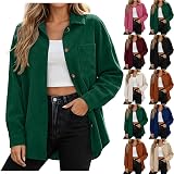 BUERCWS Women Lapel Corduroy Shacket Button Down in #F01-army Green