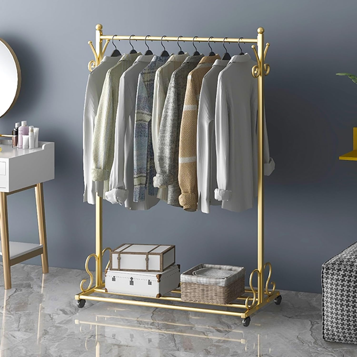 Rolling Clothes Rack with Shelf Max 90Kg Load Adjustable Clothing Stand for Bedroom Laundry Sturdy Black 100 X 150Cm Space-Saving Garment.