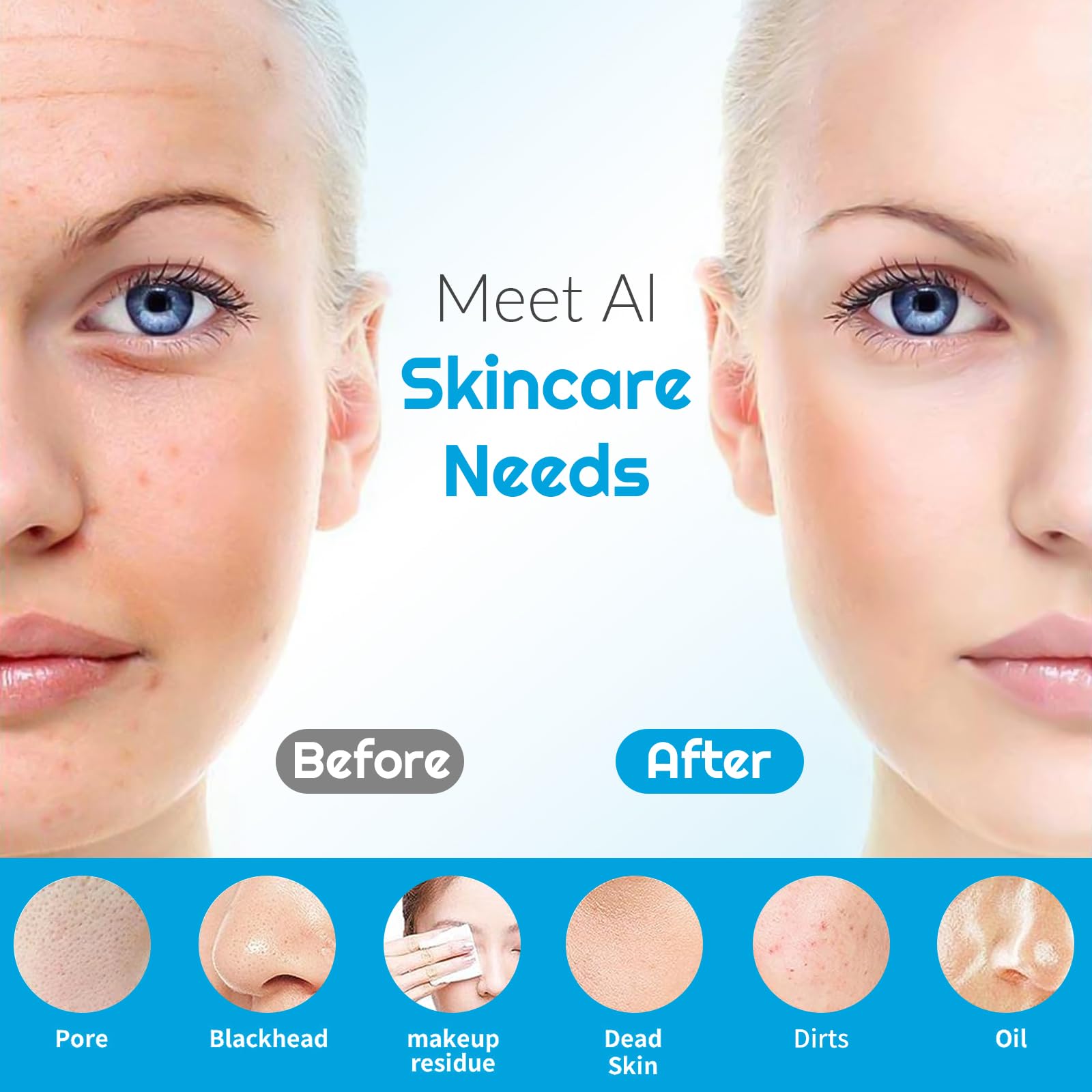 Landmore Limpiador facial de silicona, cepillo de limpieza facial impermeable con masaje térmico de luz roja, limpiador facial eléctrico con exfoliante de nariz para mujeres/hombres, limpieza