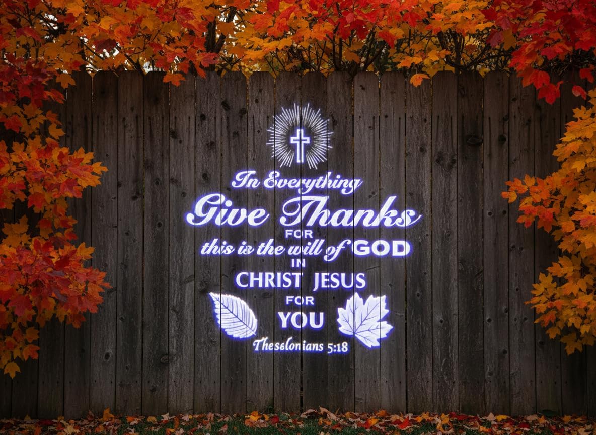 Christian Themed 4-in-1 Projector Featuring Nativity Light for Christmas, "Give Thanks" Bible Verse for Thanksgiving, Shrouded Cross for Easter, Waving Flag for July 4th and Memorial Day