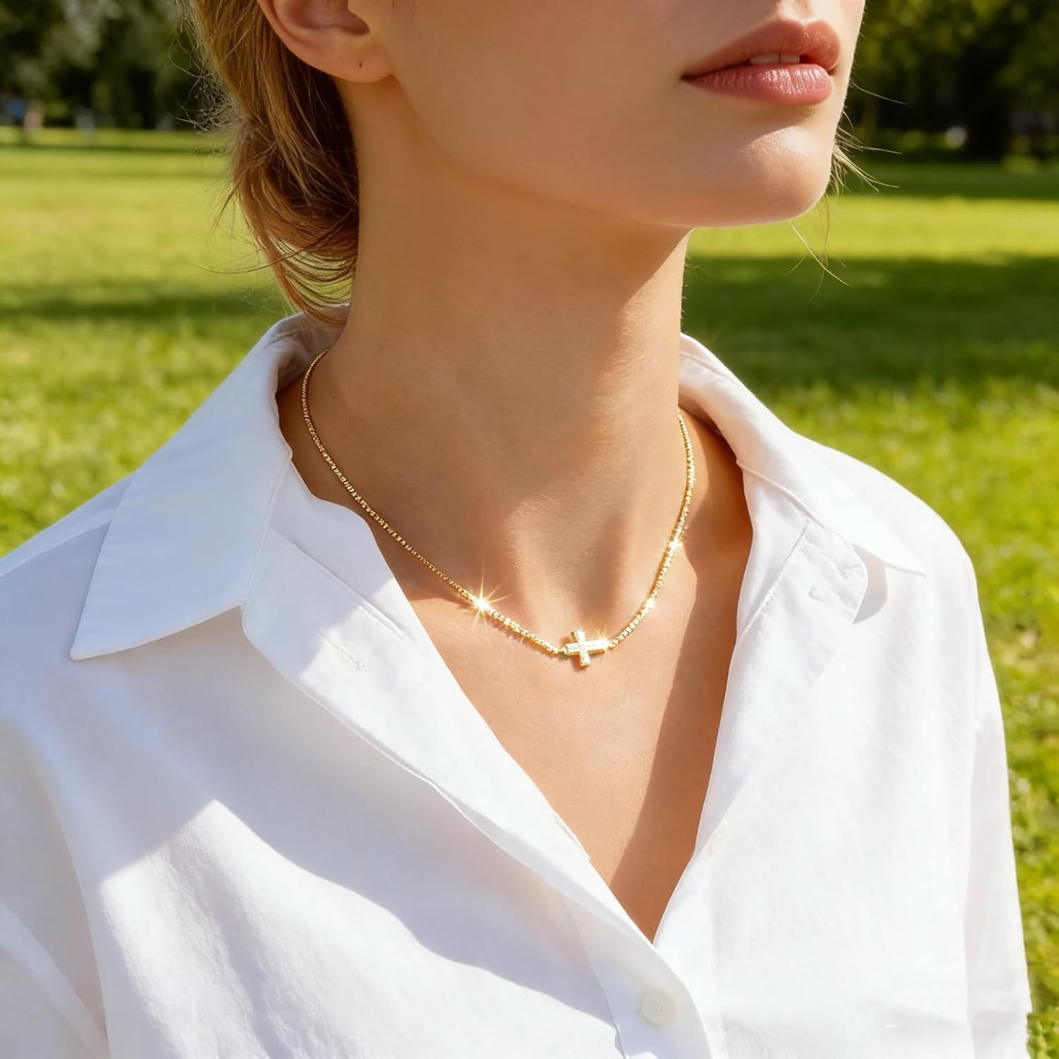 14K Gold Plated Cross Necklace for Women, Minimalist Faith Pendant Jewelry with 15–17 Inch Adjustable Chain, Hypoallergenic and Lightweight, Simple Everyday Necklace or Thoughtful Gift - Image 3