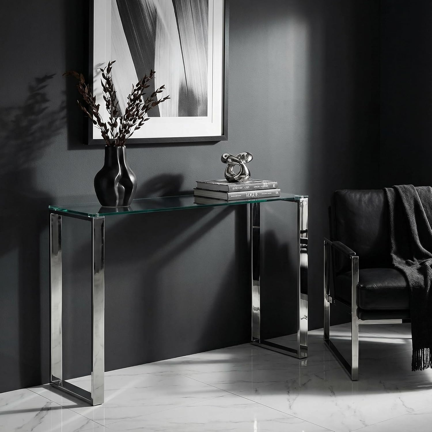 Cortesi Home Remi Contemporary Glass Console Table with Chrome Finish