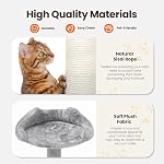 Sweetcrispy Cat Tree, 138 cm Multi-Level Sturdy Space-Saving Soft Plush with 2 Cozy Condos & Durable Sisal Scratching Posts, Indoor Cat Tower for Multiple Cats & All Ages, Light Grey
