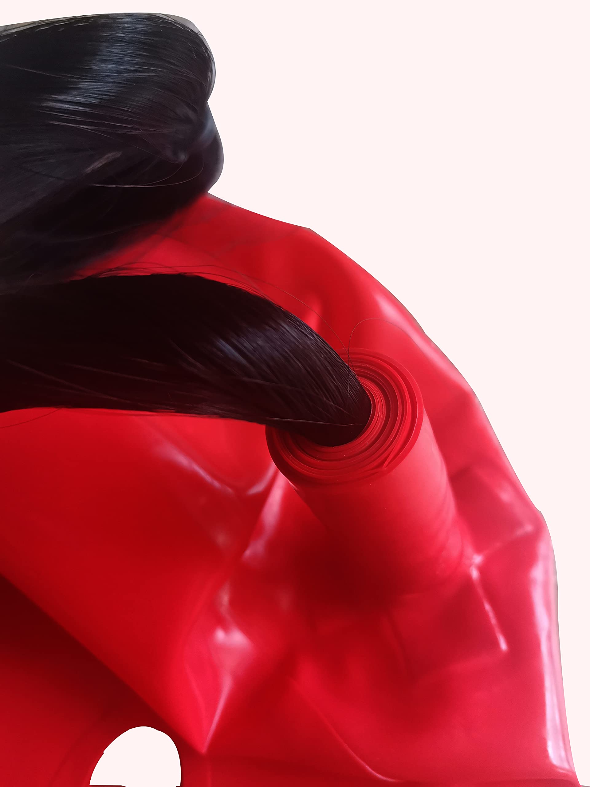 MFMYEE máscara de látex 100% goma SM máscara de esclavitud completa fetiche, máscara de juego de roles, incluye peluca (rojo)