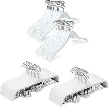 TOPIA HANGER Slim White Wood Hangers 30 Pack with Pants Hangers 20 Pack