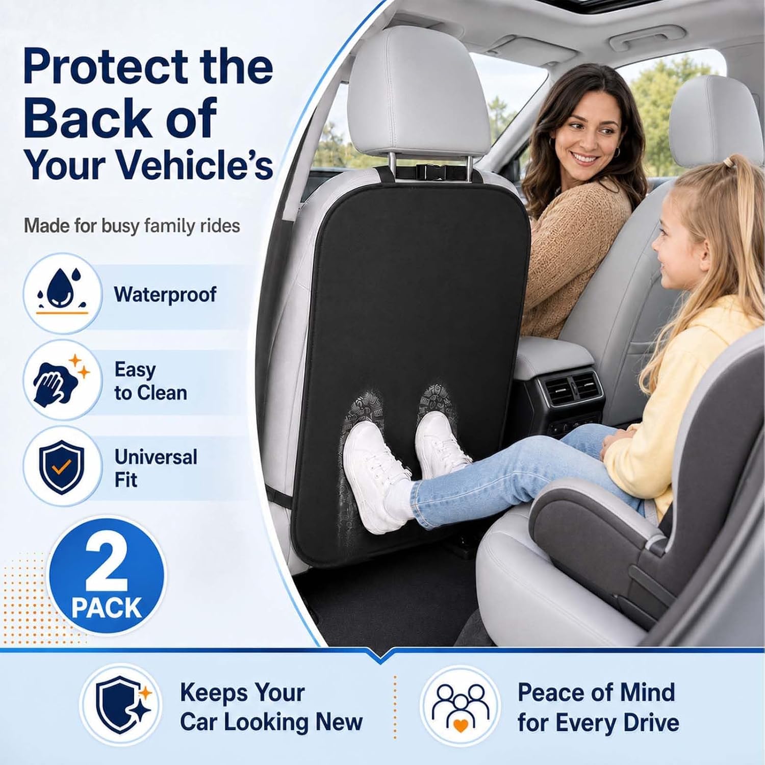 Back Seat Cover for Kids, 2 Pack Waterproof Kick Mats Backseat Protector, Car Seat Back Protectors for Vehicles to Protect from Dirt, Mud & Scratches,Easy to Clean X-Large