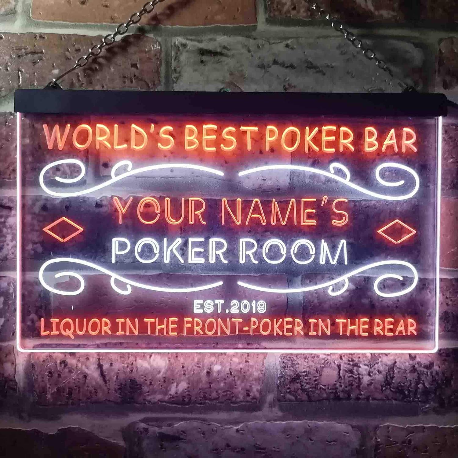 ADVPRO Personalized Your Name Est Year Theme Poker Room Bar Beer Dual Color LED Neon Sign White & Orange 24" x 16" st6s64-qn1-tm-wo