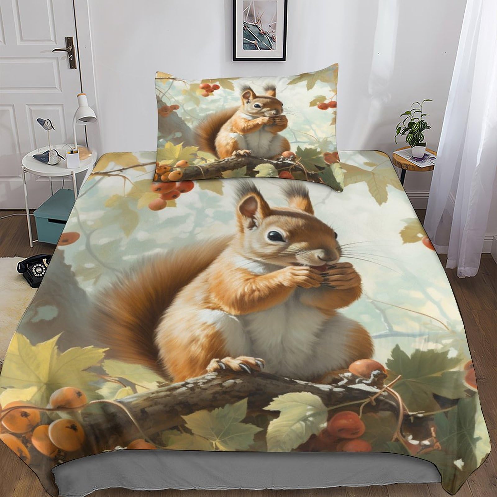Housse de couette écureuil parure de lit microfibre douce pour apaiser les nuits de votre fille