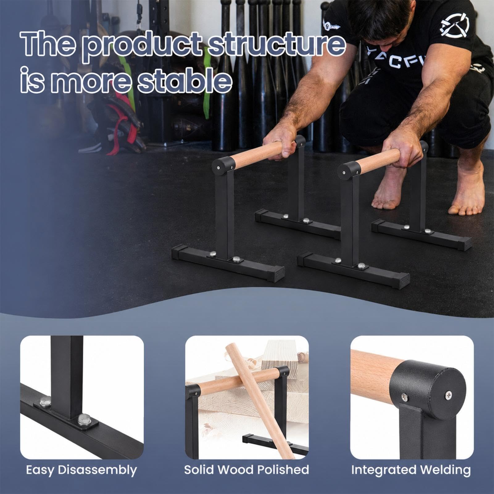 Parallettes - Asas de madera para flexiones con asas antideslizantes de