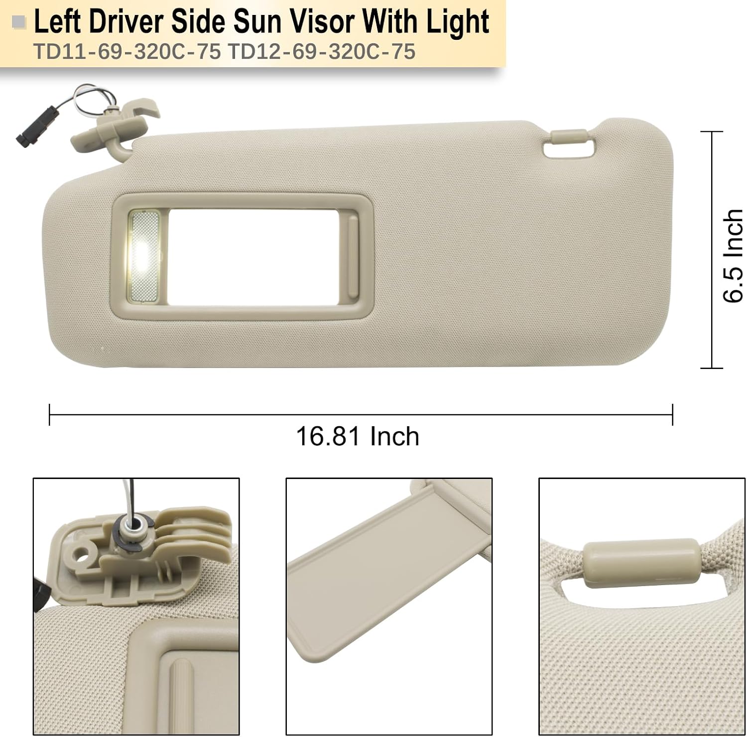 NHILES Left Driver Sun Visor Compatible with Mazda CX-9 2010-2015 Sun Visor Replacement Number TD11-69-320C-75 TD12-69-320C-75 Color:Beige
