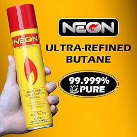NEON Butane Fuel Refill, 300ml Ultra Refined Lighter Fluid, Premium 99.999% Pure Butane Gas with Metal Nozzle and 5 Butane Adapter Tips for Torch Lighter, Kitchen Torches, Refillable Lighters, 1 Can