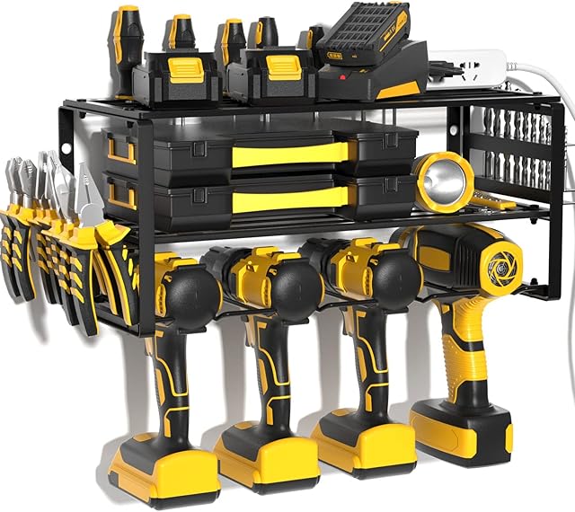 LASIEYO Power Tool Organizer,Heavy Duty Cordless Drill Holder Garage Tools Organization Shelf for Storage Battery Charging Station Utility Racks
