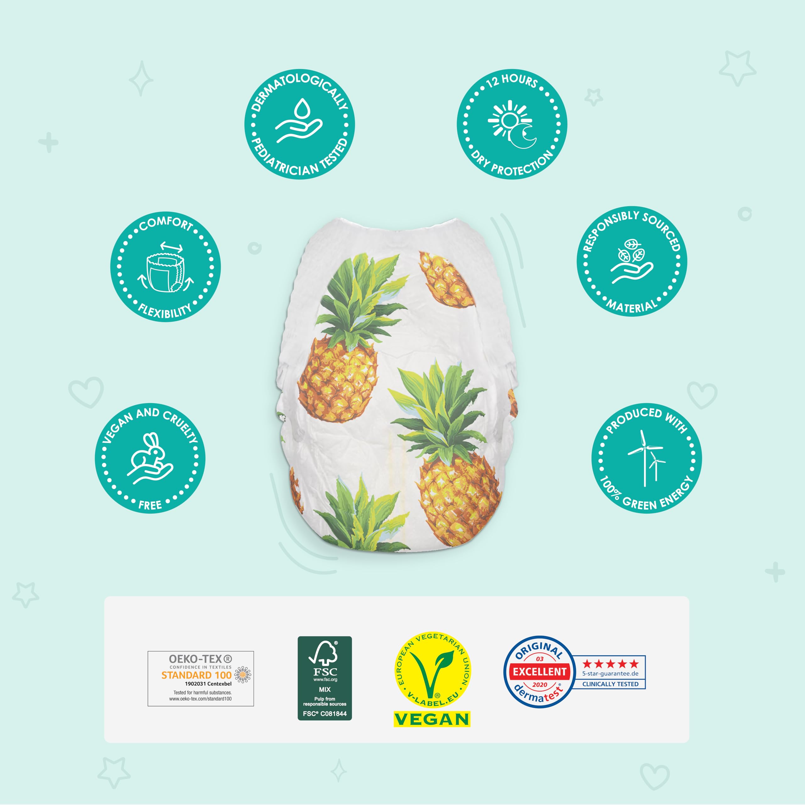PureBorn Pieluchomajtki Baby Pants, Rozmiar 7 (17+ kg), 16 Sztuki, Doskonała Ochrona i w Dzień i w Nocy, Wyjątkowo Miękkie, Przyjazne dla Skóry, Testowane Dermatologicznie