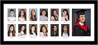 Americanflat 9x22 School Picture Frame Pre-K to 12 with Shatter-Resistant Glass - Fits Twelve 2.5x3.5 Photos and One 5x7 Photo - Signature Collection - K-12 Picture Frame for Wall Display - Black