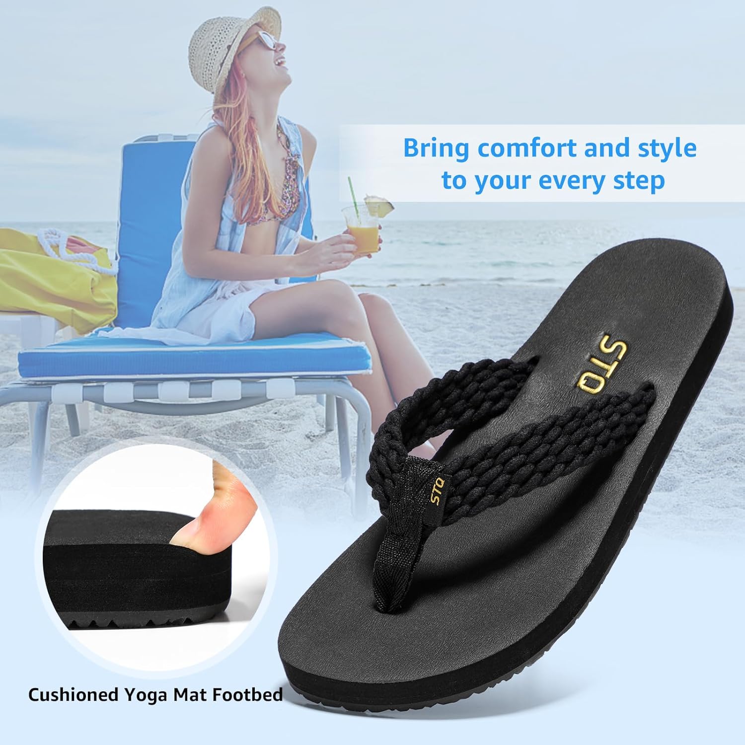 STQ Womens Quick Dry Flip Flops with Yoga Mat Sole丨Arch Support Thong Sandals - Image 4