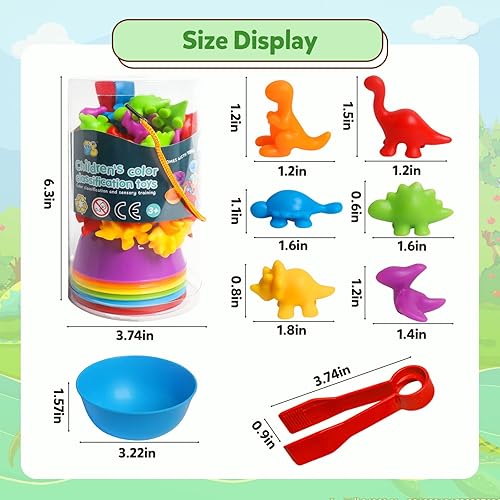 Miniatura 7 de Juguetes para contar dinosaurios, juegos a juego con cuencos de clasificación, actividades de aprendizaje, manipulativos preescolares, juguetes