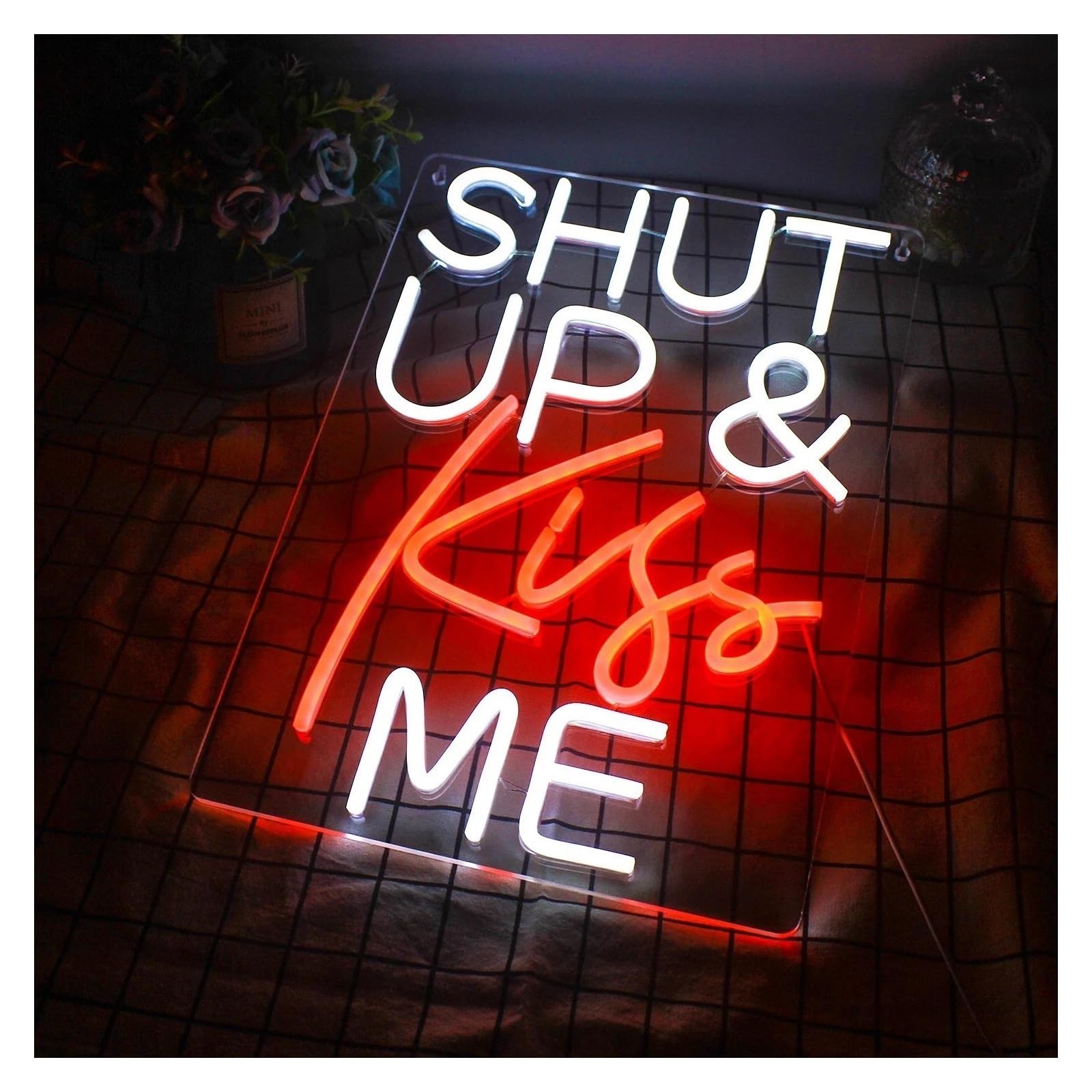 Enseigne lumineuse au néon Tais toi embrasse moi pour les lettres lumineuses au néon décoration murale à LED panneau pour bar chambre coucher de fille