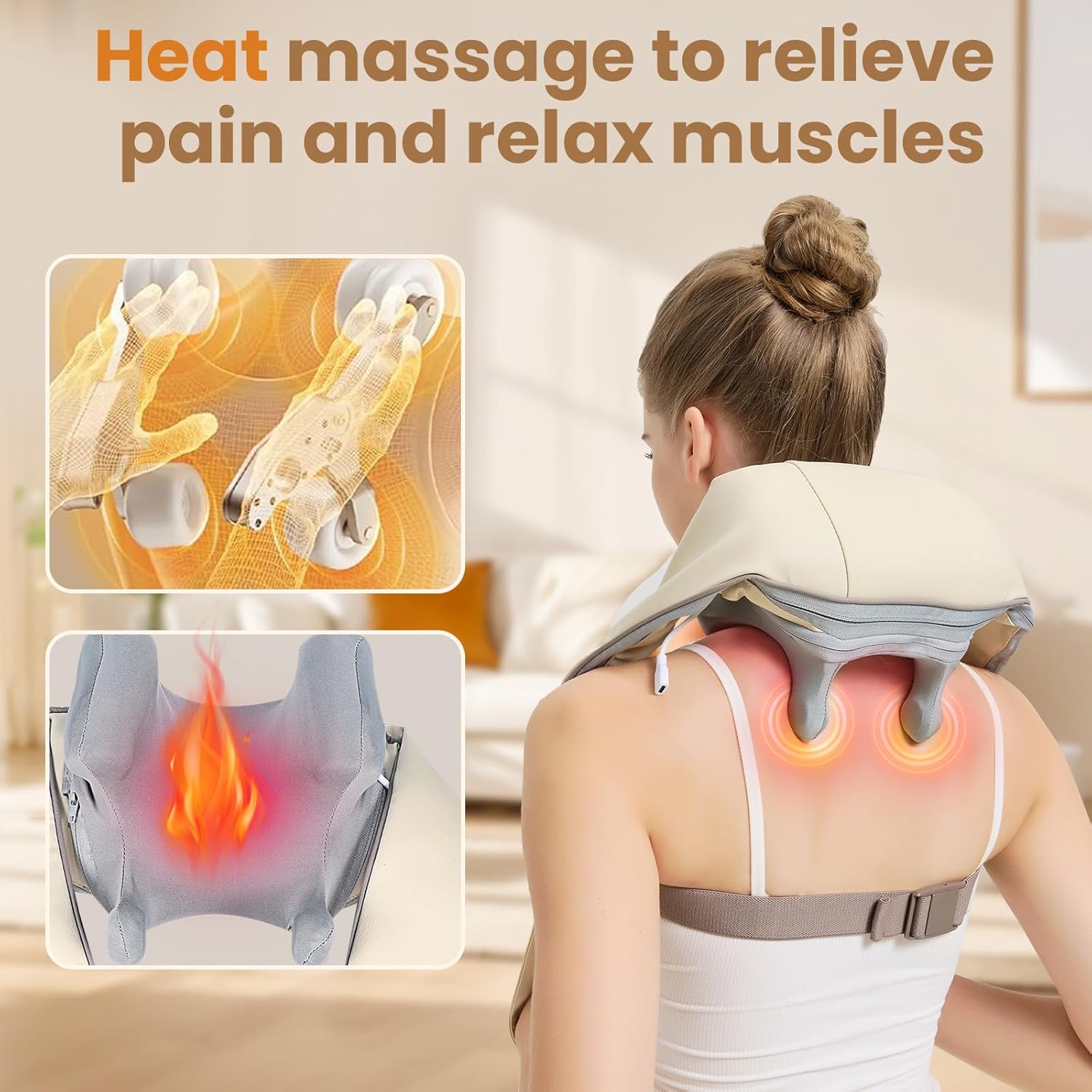 Similar to  Wireless Deep Tissue Kneading Neck Massager with Heating Function, Shiatsu and Shoulder Massager Pillow,Back and Leg Pain Relief, Body Muscle Pain Relief,Mothers Day Gifts for Mom Wife.(Off White)