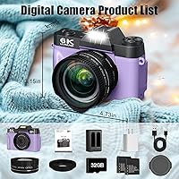 Vista 6 de Cámara digital 6K para fotografía, cámara de vlogging de 64MP para YouTube con pantalla abatible de 180° de 3 pulgadas, zoom automático de 16X