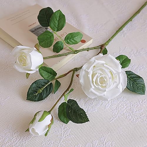 Miniatura 4 de Sarkoyar Ramo de rosas artificiales de 1 rama 3 cabezas de un solo tallo para decoración de tumbas de jardín arreglos de boda rojo vino 29 pulgadas