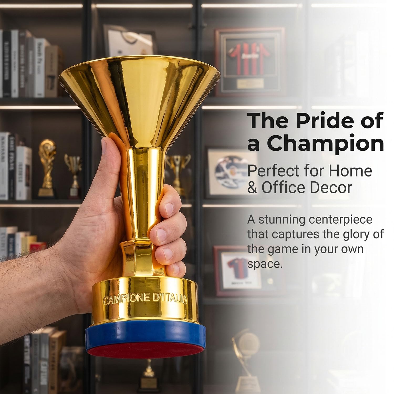 Replica Trofeo Campionato Italiano, Coppa da Calcio in Resina per Tifosi, Oggetto da Collezione, Souvenir, Regalo di Compleanno e Decorazione per Casa Ufficio