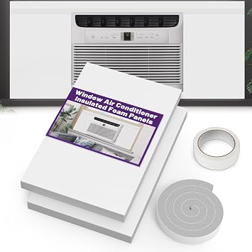 Mxclimate Window Air Conditioner Insulated Foam Panels, Surround Insulation Side Panels with Top Seal Strip, for Indoor AC Unit Heat & Draft Insulating, White