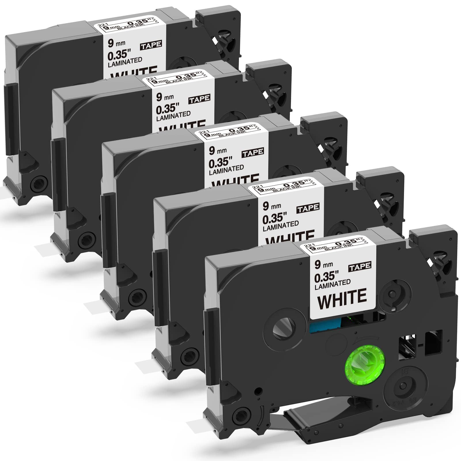 Replacement for Brother TZe-221 TZe221 P Touch Label Tape 9mm TZe TZ Tape 9mm 0.35'' Laminated White for PT-H110 PT-E110 PT-H100R PT-H108 PT-H101C PT-H200 PT-1000 Label Makers