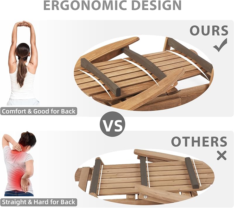 Outdoor Folding Adirondack Chair Set of 2,Wooden Patio Chairs,Light Brown image 6
