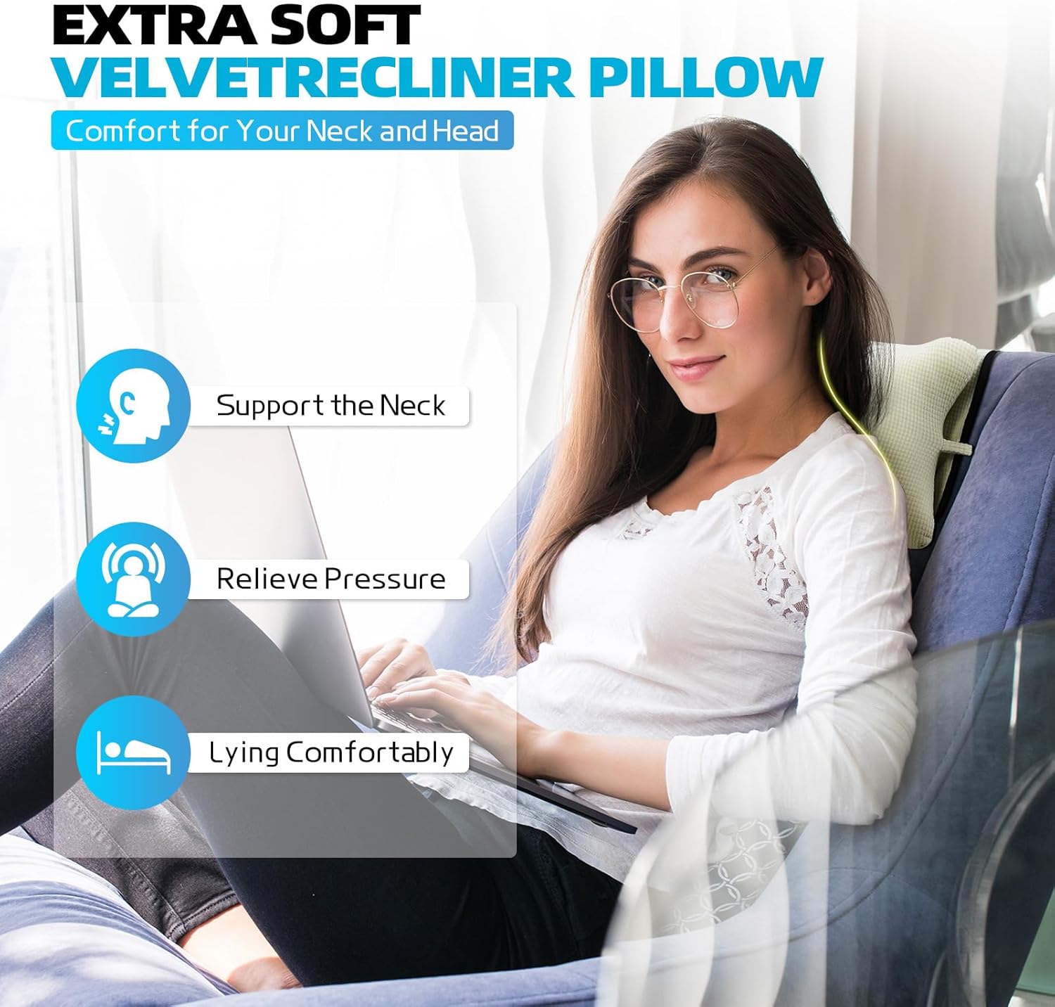 Recliner Head and Neck Support Pillow, Sofa Chair Headrest Cushion, Anti-Slip Design for Neck Pain Relief on Sofa, Car Seat, Travel (Beige-Corn)