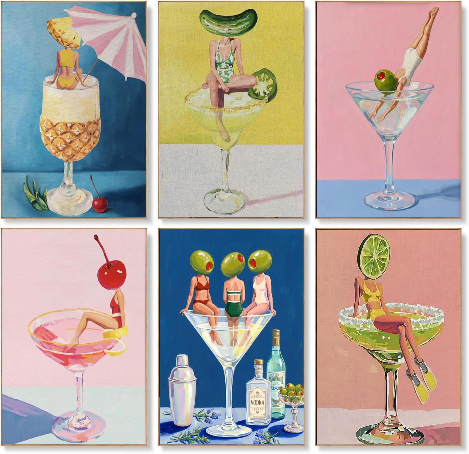 MXCFZX 6 Pack Paint by Numbers Kit for Adults Beginner, Cocktail Adult Paint by Number Kits on Canvas Without Frame, Cocktail DIY Acrylic Oil Number Painting Kits for Gift Home Decor 8x12 Inch