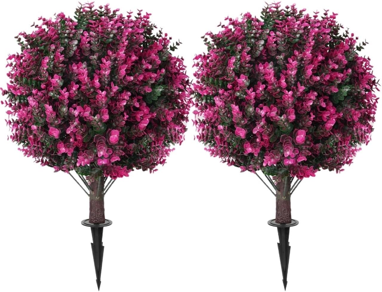 Artificial Spherical Shrubs for Outdoor Use, Including Ground Cuttings, for Garden and Patio Landscaping, 2-Pack Fully Decorated(Pink Eucalyptus)